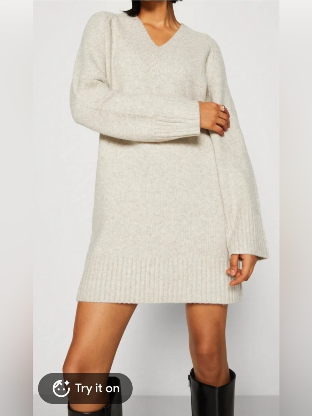NWT Abercrombie & Fitch V-Neck Sweater Dress in Oatmeal Size XL T